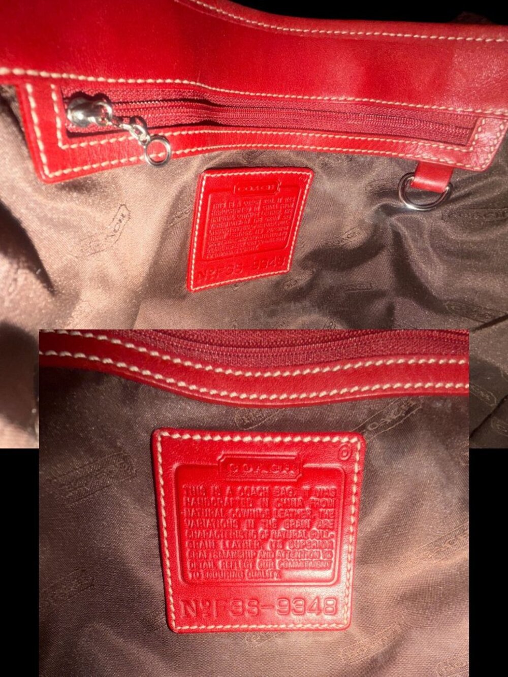 VTG Coach Legacy Rugby Stripe Colorblock Tote 9348 Red Tan Leather 90s + Hangtag - Picture 8 of 8